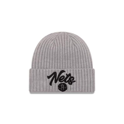 Grey Brooklyn Nets Hat - New Era NBA NBA Draft Cuff Knit Beanie USA6340285